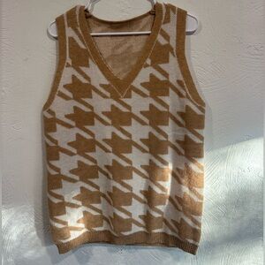 Beige Houndstooth Sweater Vest